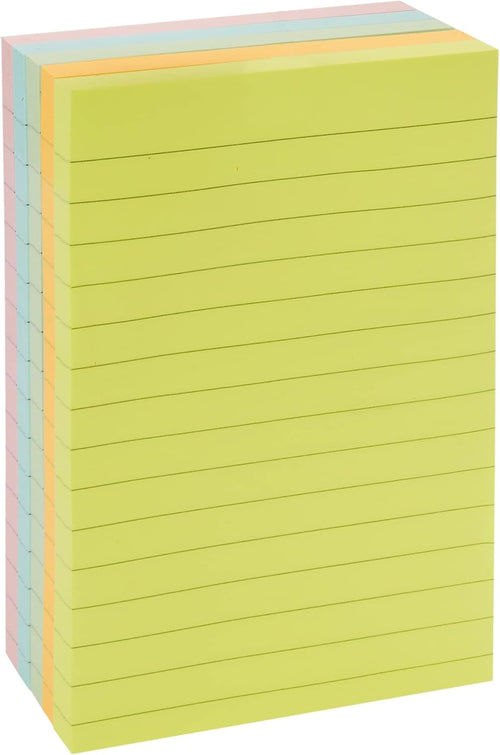 Amazon Basics Sticky Note Pads for Home and School Organization, Lined, Rectangular, 4x6, Assorted Colors, Pack of 5
