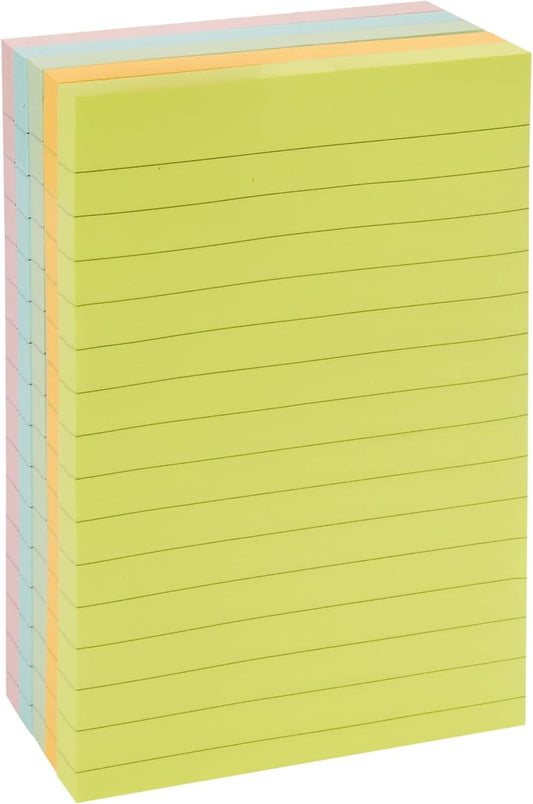 Amazon Basics Sticky Note Pads for Home and School Organization, Lined, Rectangular, 4x6, Assorted Colors, Pack of 5 - 7DAY'S