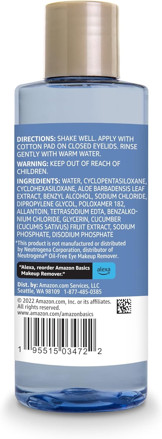 Amazon Brand - Solimo Eye Makeup Remover, Removes Waterproof Mascara, Dermatologist Tested, 5.5 Fluid Ounce - 7DAY'S