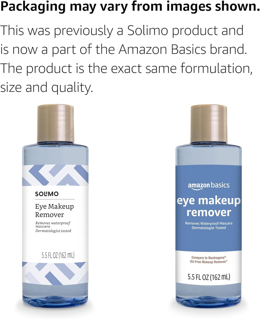 Amazon Brand - Solimo Eye Makeup Remover, Removes Waterproof Mascara, Dermatologist Tested, 5.5 Fluid Ounce - 7DAY'S