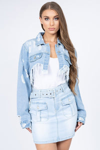 American Bazi Distressed Denim Jacket with Frayed Hem Women's Clothing Material composition: 100% cotton - 7DAY'S