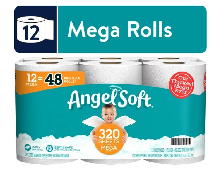 Angel Soft Toilet Paper; 12 Mega Rolls - 7DAY'S