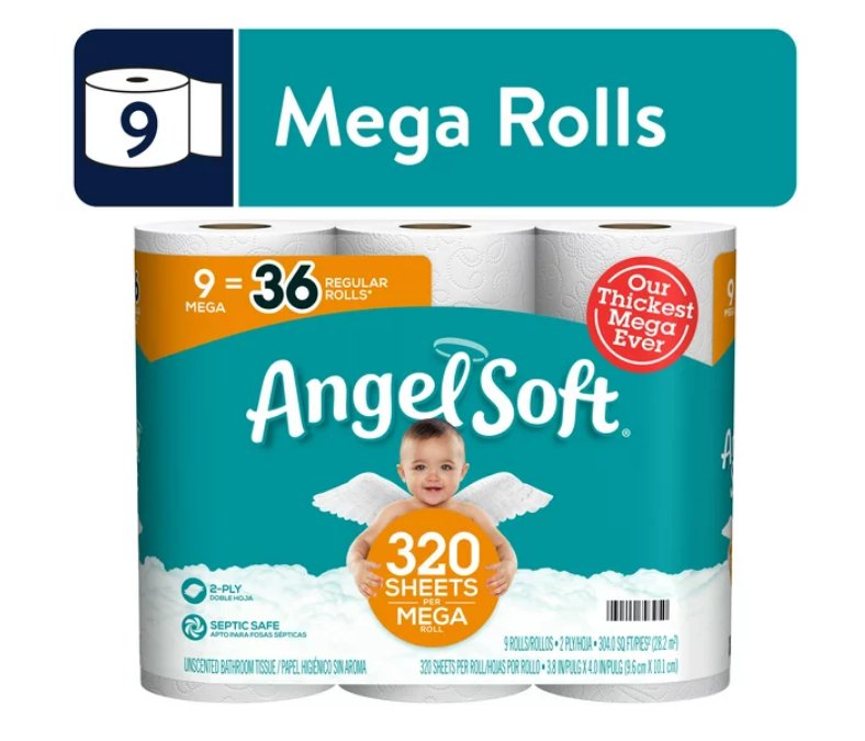 Angel Soft Toilet Paper; 9 Mega Rolls - 7DAY'S