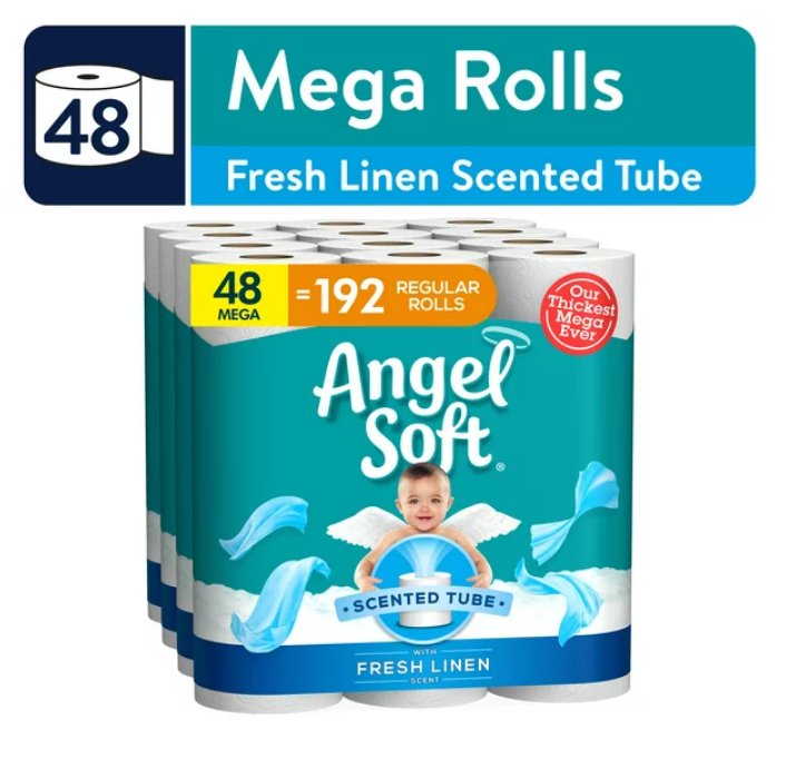 Angel Soft Toilet Paper with Fresh Linen Scented Tube, 48 Mega Rolls - 7DAY'S