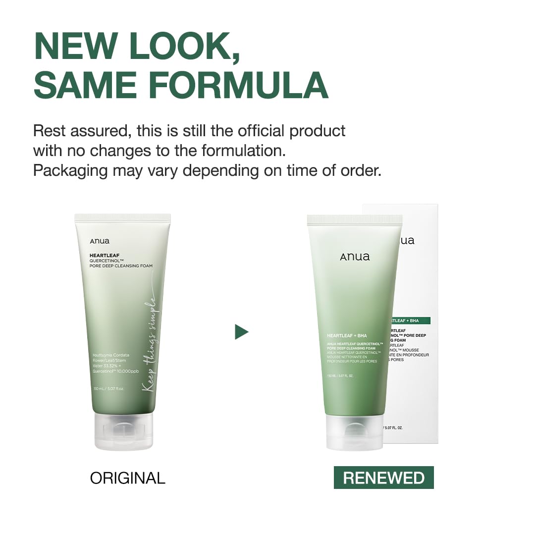 ANUA Heartleaf Quercetinol Pore Deep Cleansing Foam, Facial Cleanser, for Double Cleansing, BHA, Hyaluronic Acid, Glycerin, Face Wash, Blackhead Remover, Korean Skincare (150ml/5.07 fl.oz.) - 7DAY'S