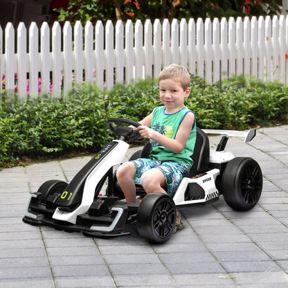 Aosom 24V 7.5 MPH Electric Go Kart with Adjustable Seat, Drifting Car Battery Powered Ride on Toy Outdoor with Slow Start, Button Start, Music, Honking Horn, Lights, for 6 - 12 Years Old, White - 7DAY'S