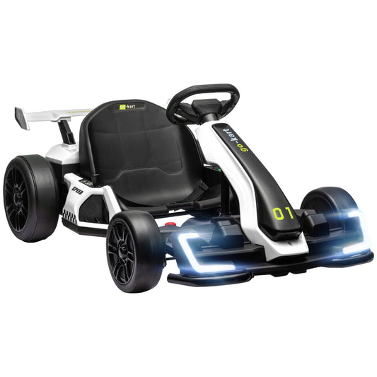 Aosom 24V 7.5 MPH Electric Go Kart with Adjustable Seat, Drifting Car Battery Powered Ride on Toy Outdoor with Slow Start, Button Start, Music, Honking Horn, Lights, for 6 - 12 Years Old, White - 7DAY'S