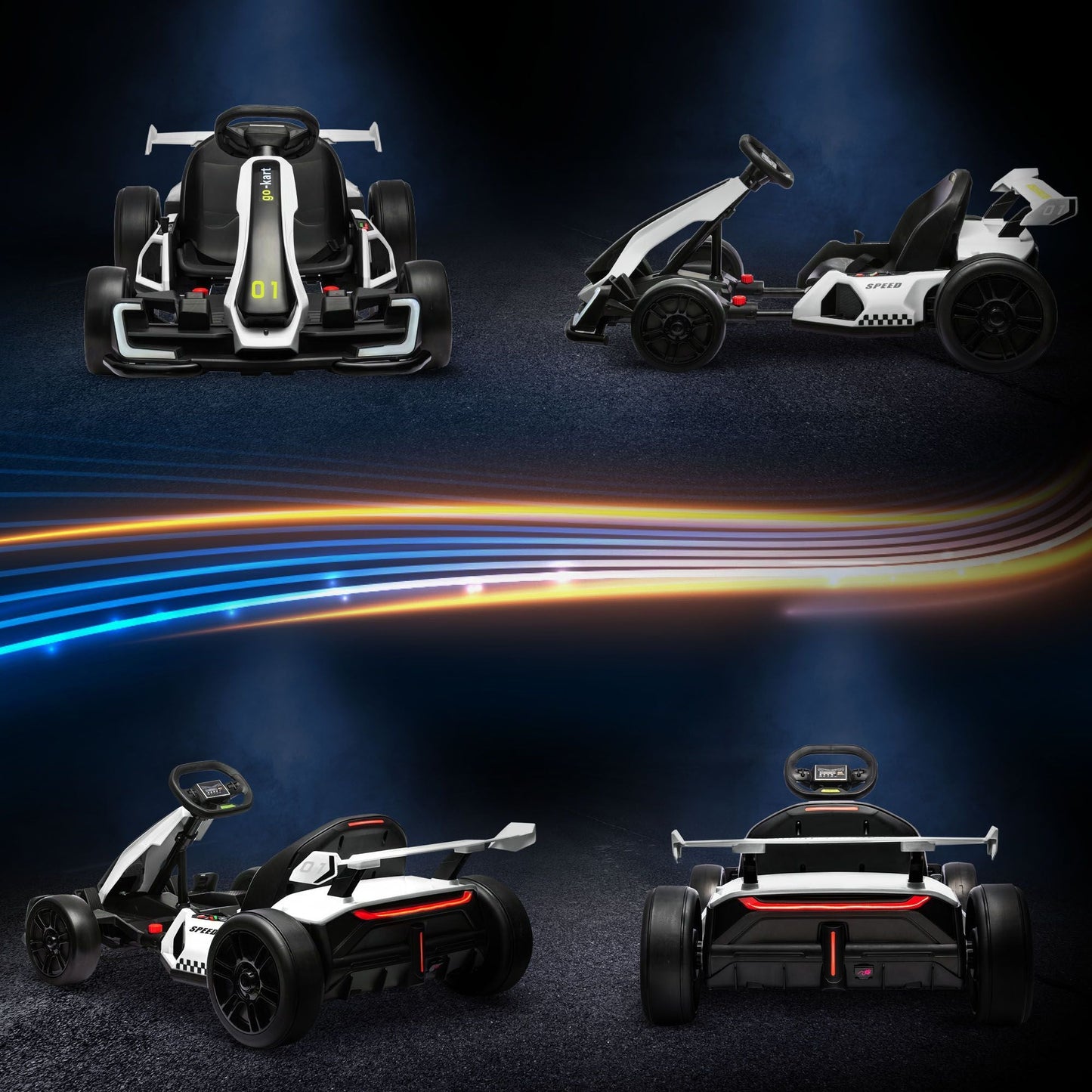 Aosom 24V 7.5 MPH Electric Go Kart with Adjustable Seat, Drifting Car Battery Powered Ride on Toy Outdoor with Slow Start, Button Start, Music, Honking Horn, Lights, for 6 - 12 Years Old, White - 7DAY'S