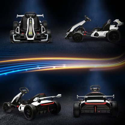 Aosom 24V 7.5 MPH Electric Go Kart with Adjustable Seat, Drifting Car Battery Powered Ride on Toy Outdoor with Slow Start, Button Start, Music, Honking Horn, Lights, for 6 - 12 Years Old, White - 7DAY'S