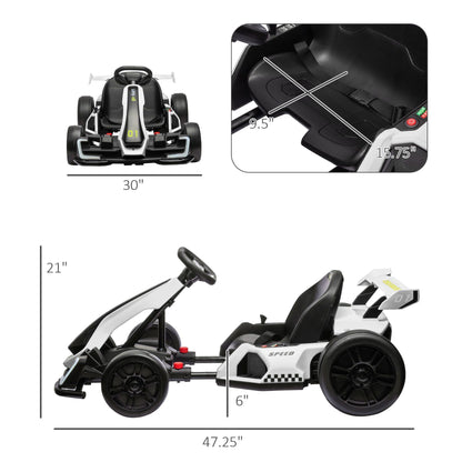Aosom 24V 7.5 MPH Electric Go Kart with Adjustable Seat, Drifting Car Battery Powered Ride on Toy Outdoor with Slow Start, Button Start, Music, Honking Horn, Lights, for 6 - 12 Years Old, White - 7DAY'S
