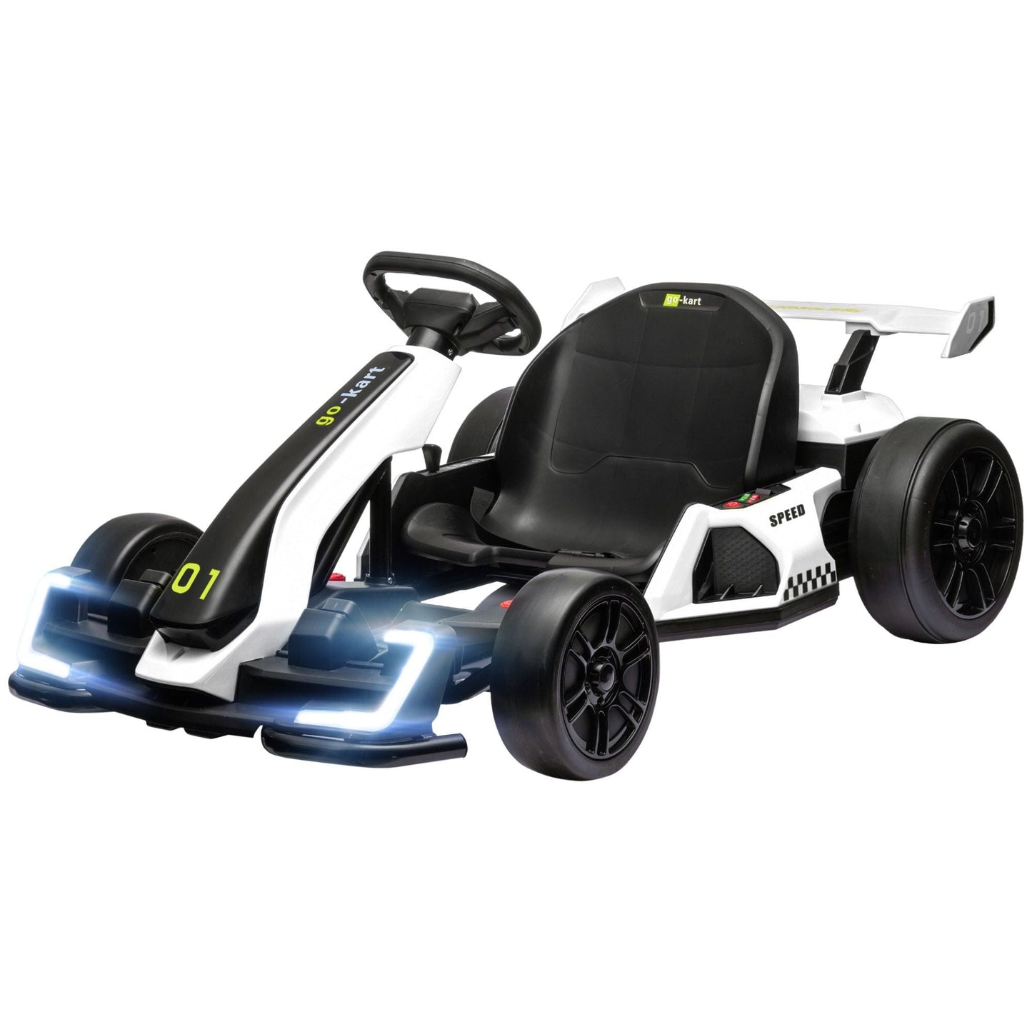 Aosom 24V 7.5 MPH Electric Go Kart with Adjustable Seat, Drifting Car Battery Powered Ride on Toy Outdoor with Slow Start, Button Start, Music, Honking Horn, Lights, for 6 - 12 Years Old, White - 7DAY'S