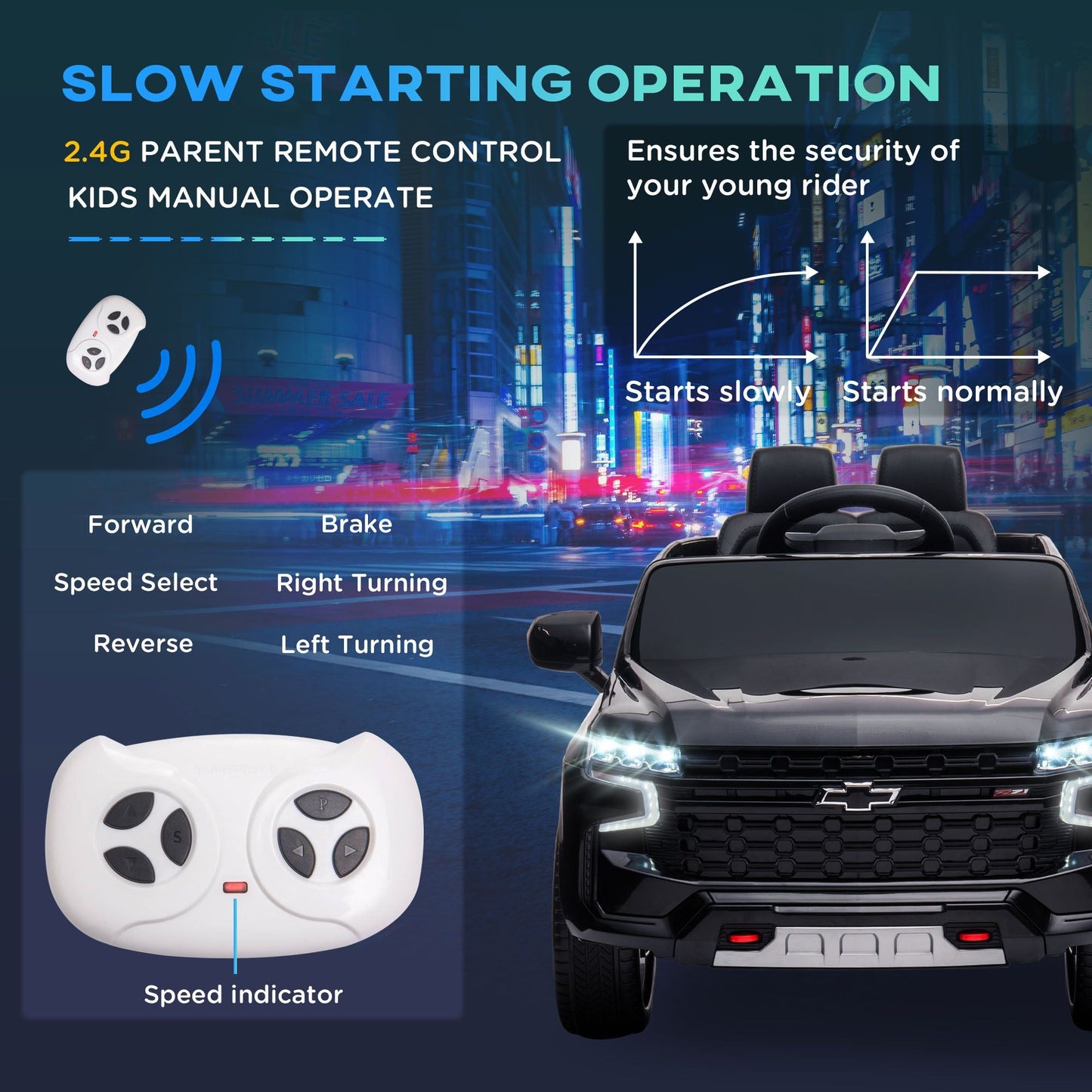Aosom Chevrolet TAHOE Licensed Kids Ride on Car, 12V Battery Powered Kids Electric Car with Remote Control, Music, Lights, Horn, Suspension for 3 - 6 Years Old, Black - 7DAY'S
