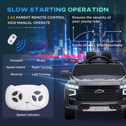 Aosom Chevrolet TAHOE Licensed Kids Ride on Car, 12V Battery Powered Kids Electric Car with Remote Control, Music, Lights, Horn, Suspension for 3 - 6 Years Old, Gray - 7DAY'S