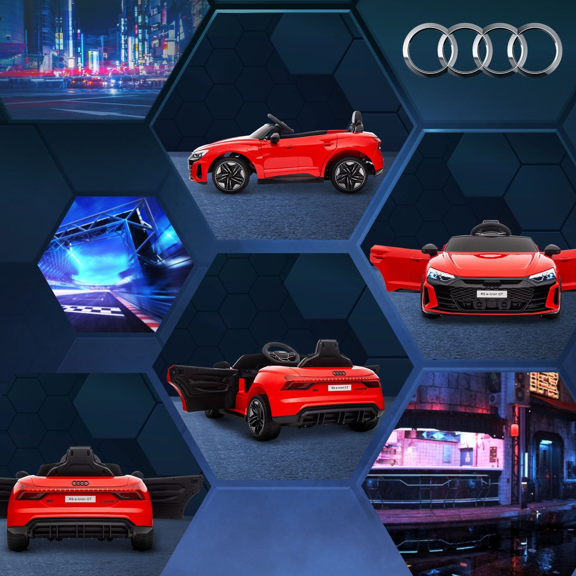 Aosom Kids Ride on Car, 12V Licensed Audi RS E - tron GT 3.1 MPH Electric Car for Kids, Ride - on Toy for Boys and Girls with Remote Control, 4 Wheels with Suspension, Horn, Music, Lights, Red - 7DAY'S