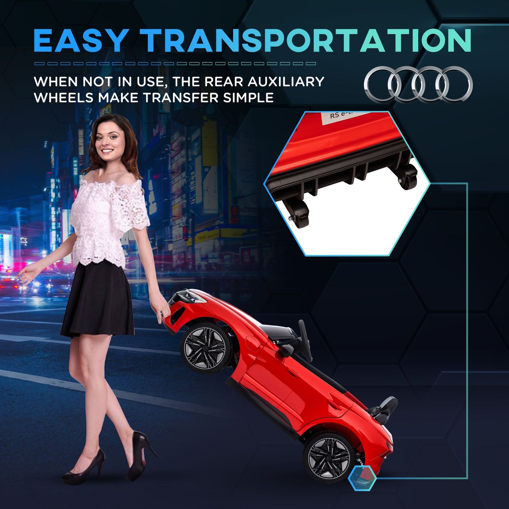 Aosom Kids Ride on Car, 12V Licensed Audi RS E - tron GT 3.1 MPH Electric Car for Kids, Ride - on Toy for Boys and Girls with Remote Control, 4 Wheels with Suspension, Horn, Music, Lights, Red - 7DAY'S
