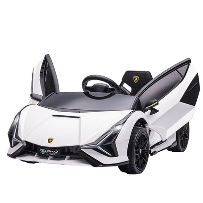 Aosom Lamborghini SIAN Licensed Kids Ride On Car, 12V Battery Powered Electric Sports Car Toy with Remote Control, Horn, Music, & Headlights, White - 7DAY'S