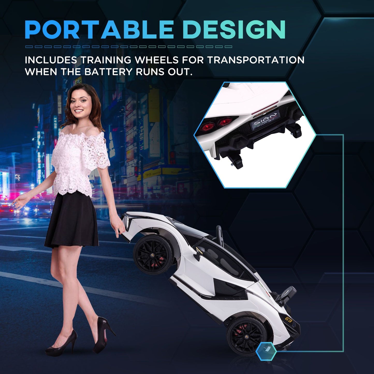 Aosom Lamborghini SIAN Licensed Kids Ride On Car, 12V Battery Powered Electric Sports Car Toy with Remote Control, Horn, Music, & Headlights, White - 7DAY'S