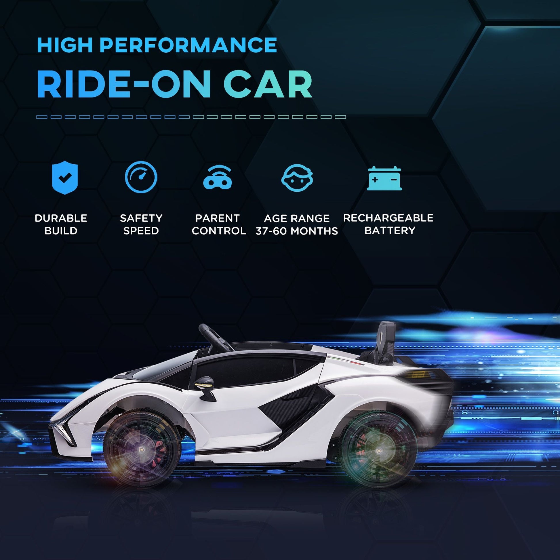 Aosom Lamborghini SIAN Licensed Kids Ride On Car, 12V Battery Powered Electric Sports Car Toy with Remote Control, Horn, Music, & Headlights, White - 7DAY'S