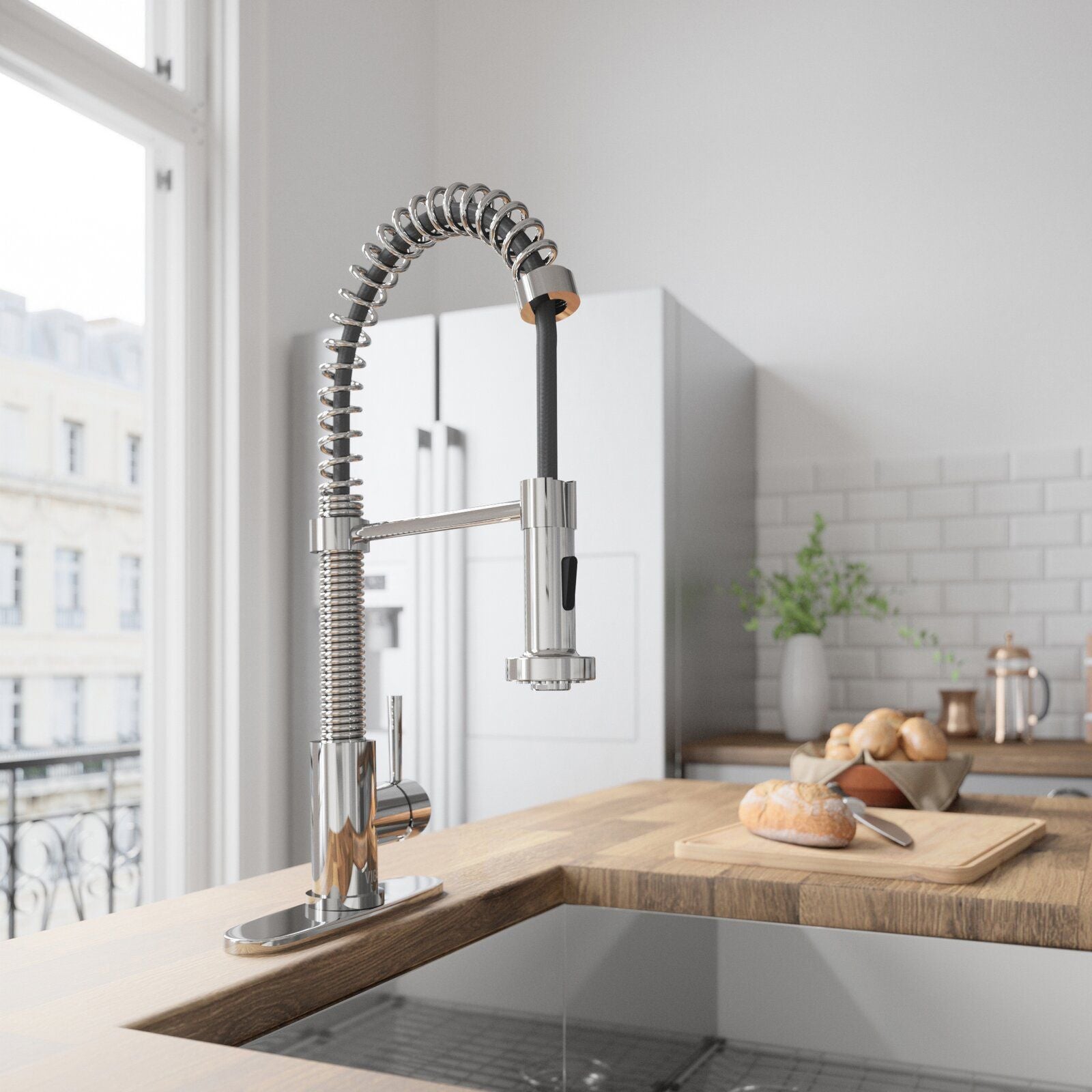 Aqucubic Commercial Single Handle Single Lever Pull Down Sprayer Spring Kitchen Sink Faucet - 7DAY'S