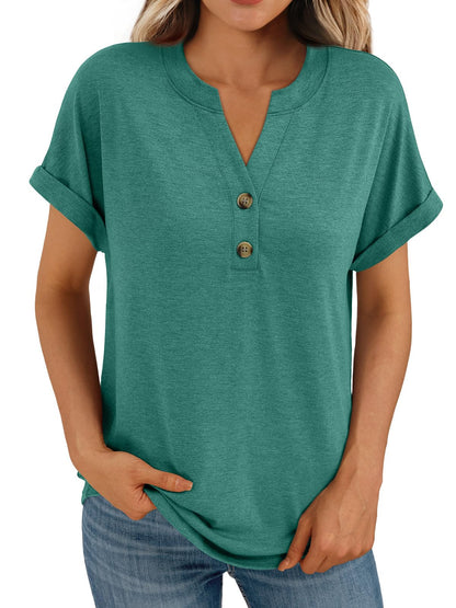 AUTOMET Women's Short Sleeve Shirts Henley Dressy Casual Summer Tops 2025 Trendy Blouses Cute T-Shirts Outfits Clothes - 7DAY'S