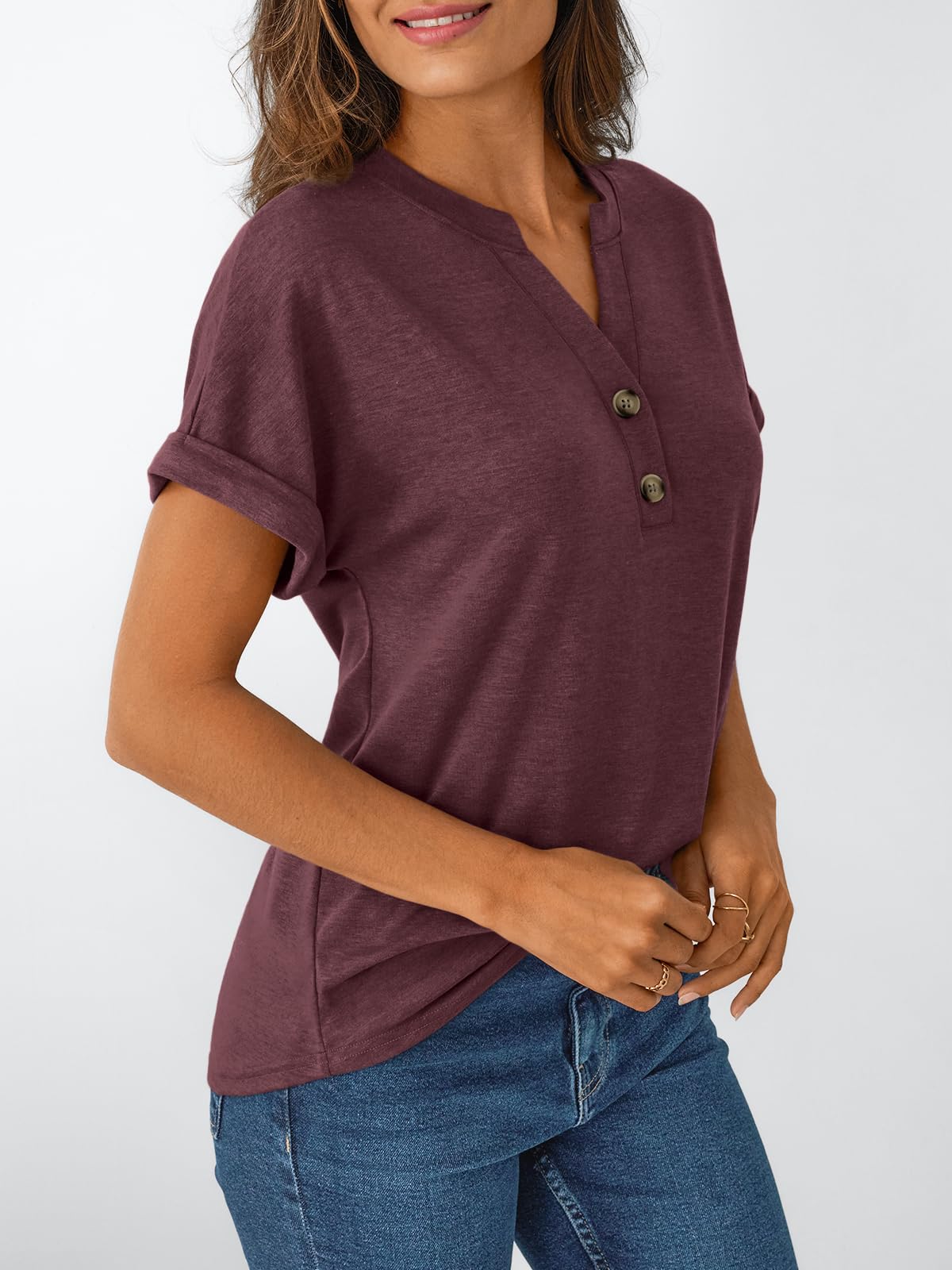 AUTOMET Women's Short Sleeve Shirts Henley Dressy Casual Summer Tops 2025 Trendy Blouses Cute T-Shirts Outfits Clothes - 7DAY'S