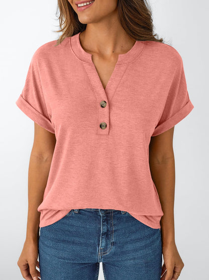AUTOMET Women's Short Sleeve Shirts Henley Dressy Casual Summer Tops 2025 Trendy Blouses Cute T-Shirts Outfits Clothes - 7DAY'S