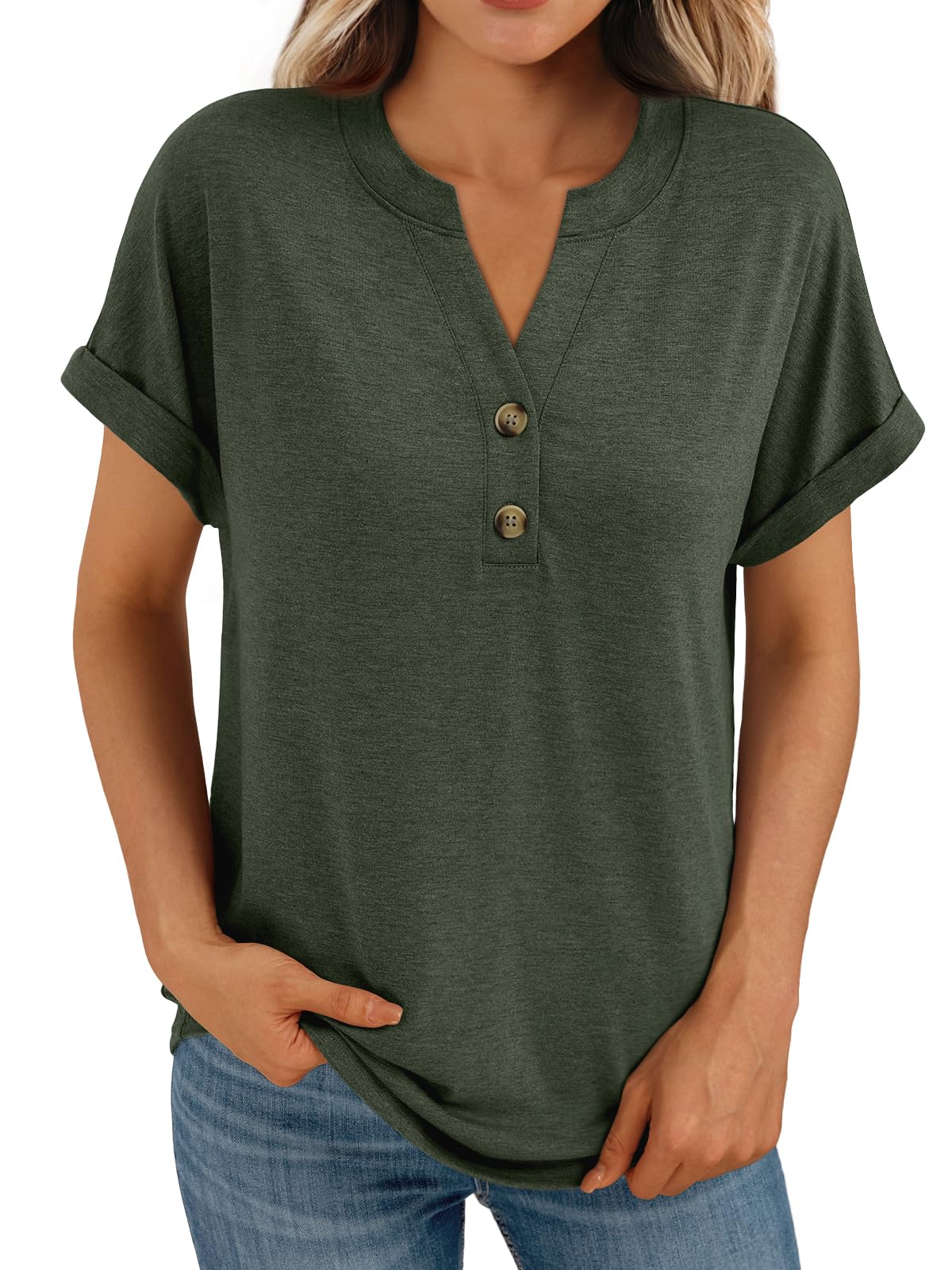 AUTOMET Women's Short Sleeve Shirts Henley Dressy Casual Summer Tops 2025 Trendy Blouses Cute T-Shirts Outfits Clothes - 7DAY'S