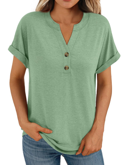 AUTOMET Women's Short Sleeve Shirts Henley Dressy Casual Summer Tops 2025 Trendy Blouses Cute T-Shirts Outfits Clothes - 7DAY'S