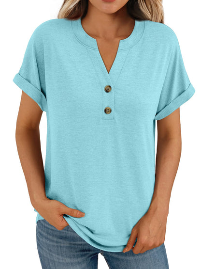 AUTOMET Women's Short Sleeve Shirts Henley Dressy Casual Summer Tops 2025 Trendy Blouses Cute T-Shirts Outfits Clothes - 7DAY'S