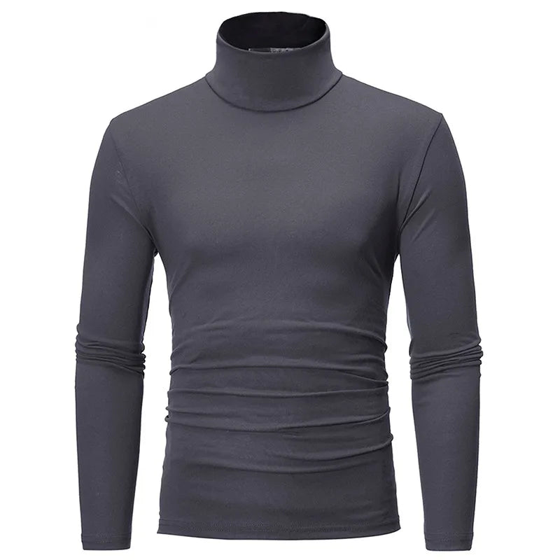 Autumn Winter Men's High Neck T-shirt Slim Fit Fashion High Elastic Long Sleeve Casual Breathable Apparel Pullover Thermal Tops - 7DAY'S