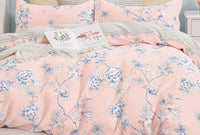 Ava Pink/Blue Floral 100% Cotton Reversible Comforter Set - 7DAY'S