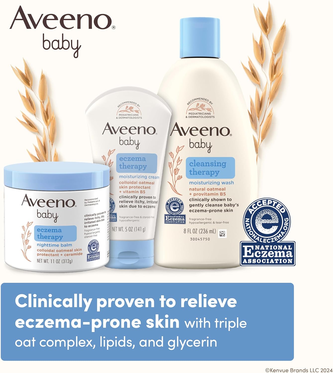 Aveeno Baby Eczema Therapy Moisturizing Cream, Natural Colloidal Oatmeal & Vitamin B5, Baby Cream for Dry, Itchy, Irritated Skin Due to Eczema, Paraben - & Steroid - Free, 12 fl. oz - 7DAY'S