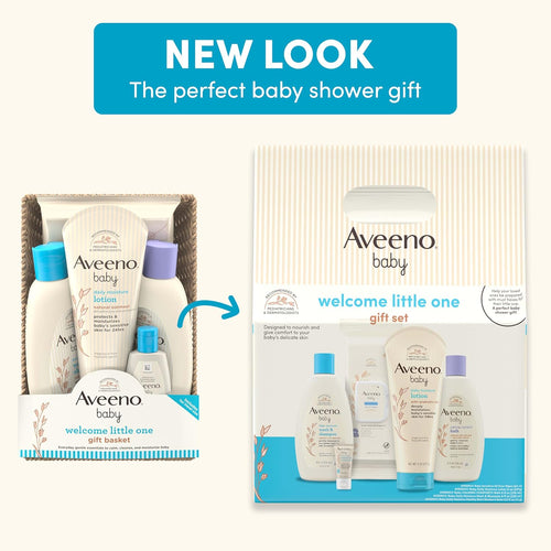 Aveeno Baby Welcome Little One Gift Set, Baby Skincare Set with Nourishing Baby Body Wash & Shampoo, Calming Bath Wash, All Over Baby Wipes, Daily Moisturizing Lotion, & Baby Balm, 5 Items - 7DAY'S