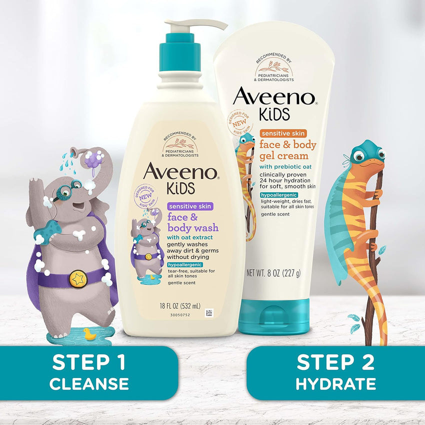 Aveeno Kids Sensitive Skin Face & Body Wash With Oat Extract, Gently Washes Away Dirt & Germs Without Drying, Tear - Free & Suitable for All Skin Tones, Hypoallergenic, 18 fl. oz - 7DAY'S
