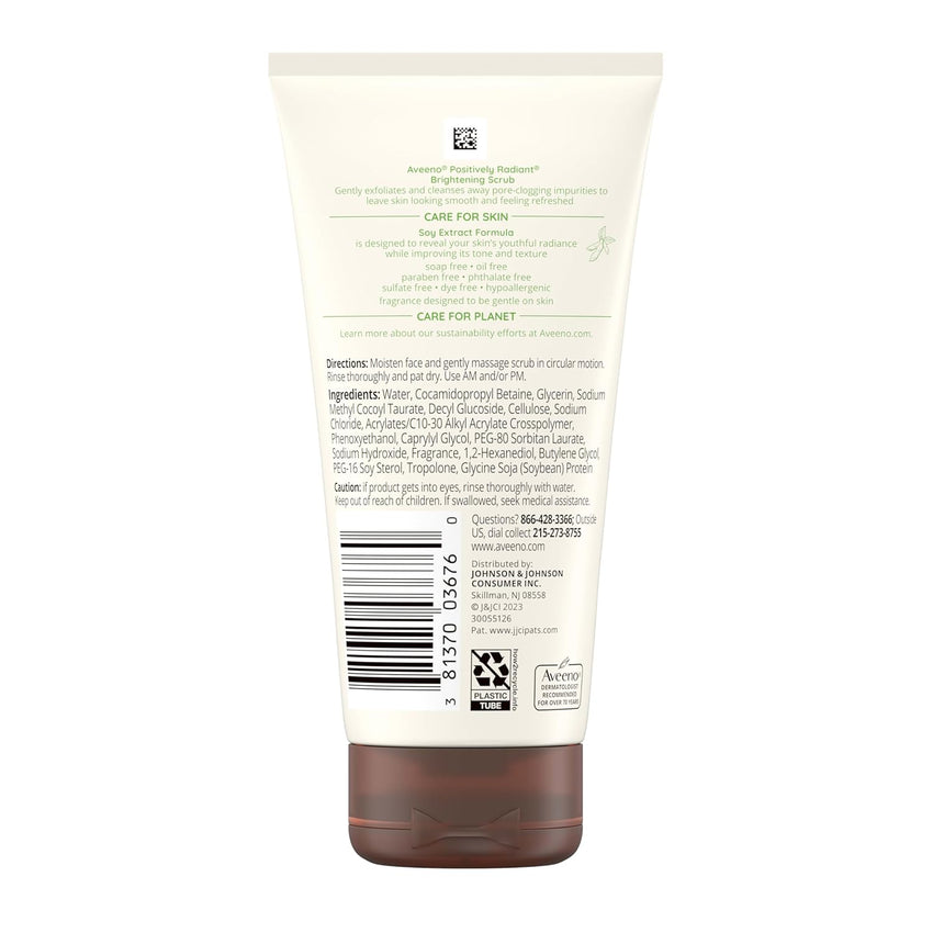 Aveeno Positively Radiant Skin Brightening Exfoliating Daily Facial Scrub, Moisture - Rich Soy Extract, helps improve skin tone & texture, Oil - & Soap - Free, Hypoallergenic, 5 oz - 7DAY'S