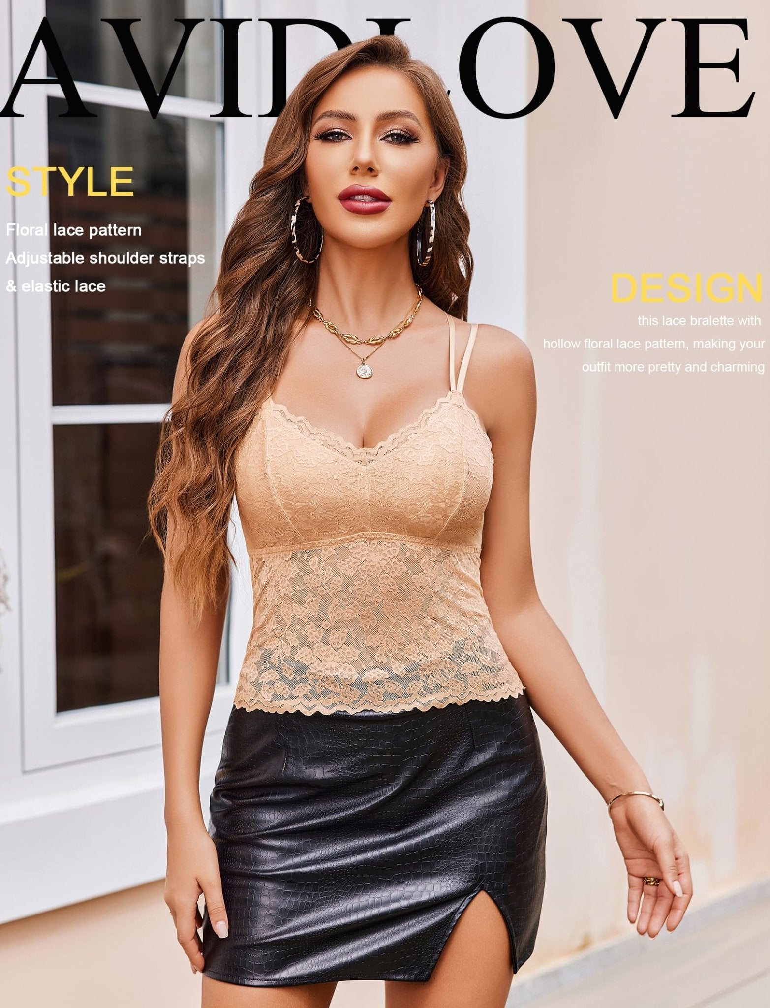 Avidlove Lace Bralette for Women V Neck Camisole Lingerie Spaghetti Strap Tube Slim Tank Top - 7DAY'S