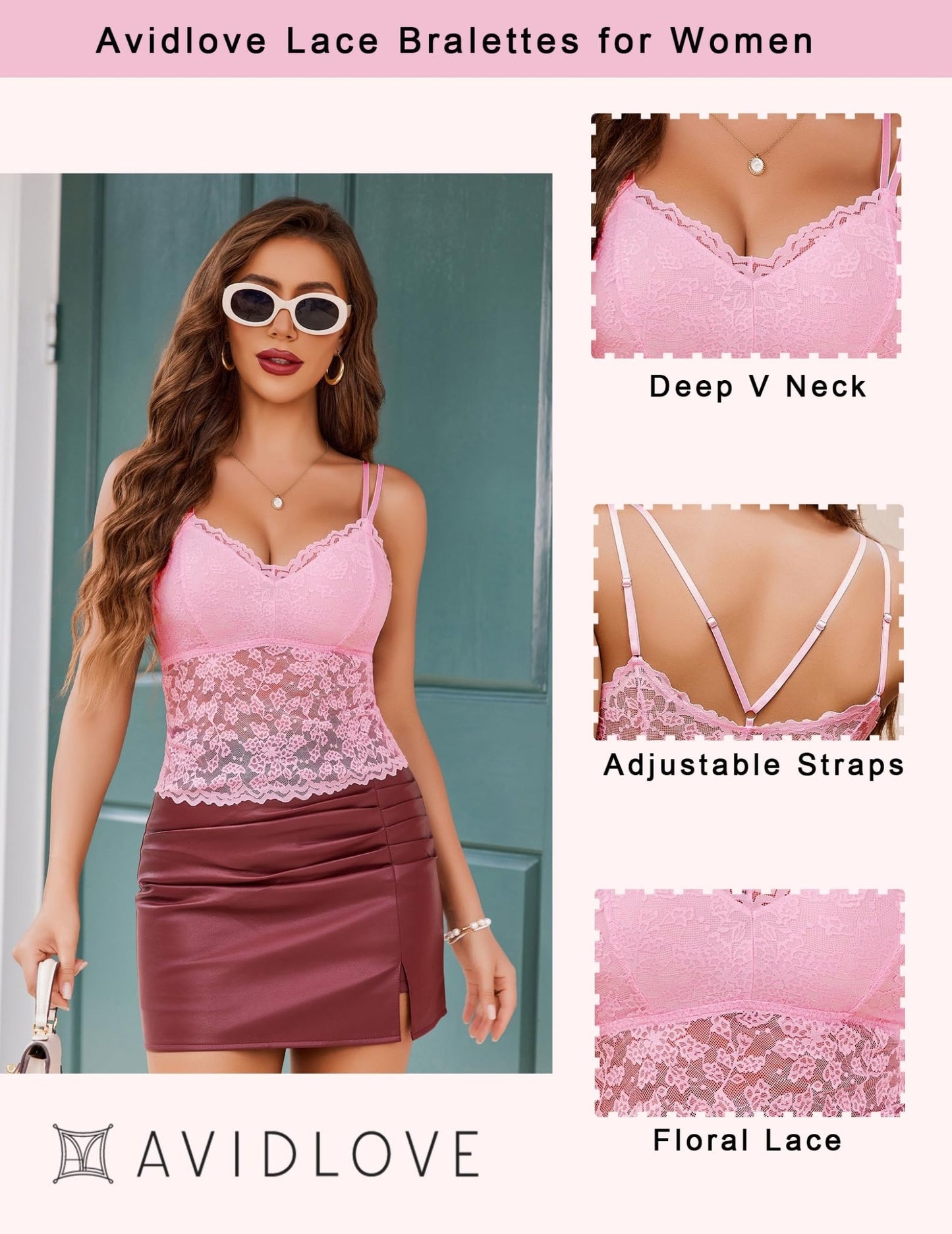 Avidlove Lace Bralette for Women V Neck Camisole Lingerie Spaghetti Strap Tube Slim Tank Top - 7DAY'S