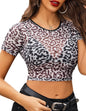 Avidlove Mesh Crop Top for Women Short Sleeve Bodycon Tees Y2k See Through Blouse O Neck Clubwear - 7DAY'S