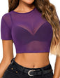 Avidlove Mesh Crop Top for Women Short Sleeve Bodycon Tees Y2k See Through Blouse O Neck Clubwear - 7DAY'S