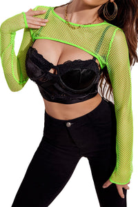 Avidlove Women Fishnet Long Sleeve Crop Top See Through Shirt Sheer Blouse Sexy Outfits - 7DAY'S