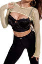 Avidlove Women Fishnet Long Sleeve Crop Top See Through Shirt Sheer Blouse Sexy Outfits - 7DAY'S