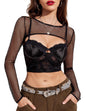 Avidlove Women Fishnet Long Sleeve Crop Top See Through Shirt Sheer Blouse Sexy Outfits - 7DAY'S