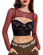 Avidlove Women Fishnet Long Sleeve Crop Top See Through Shirt Sheer Blouse Sexy Outfits - 7DAY'S