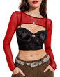 Avidlove Women Fishnet Long Sleeve Crop Top See Through Shirt Sheer Blouse Sexy Outfits - 7DAY'S