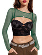 Avidlove Women Fishnet Long Sleeve Crop Top See Through Shirt Sheer Blouse Sexy Outfits - 7DAY'S