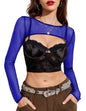 Avidlove Women Fishnet Long Sleeve Crop Top See Through Shirt Sheer Blouse Sexy Outfits - 7DAY'S