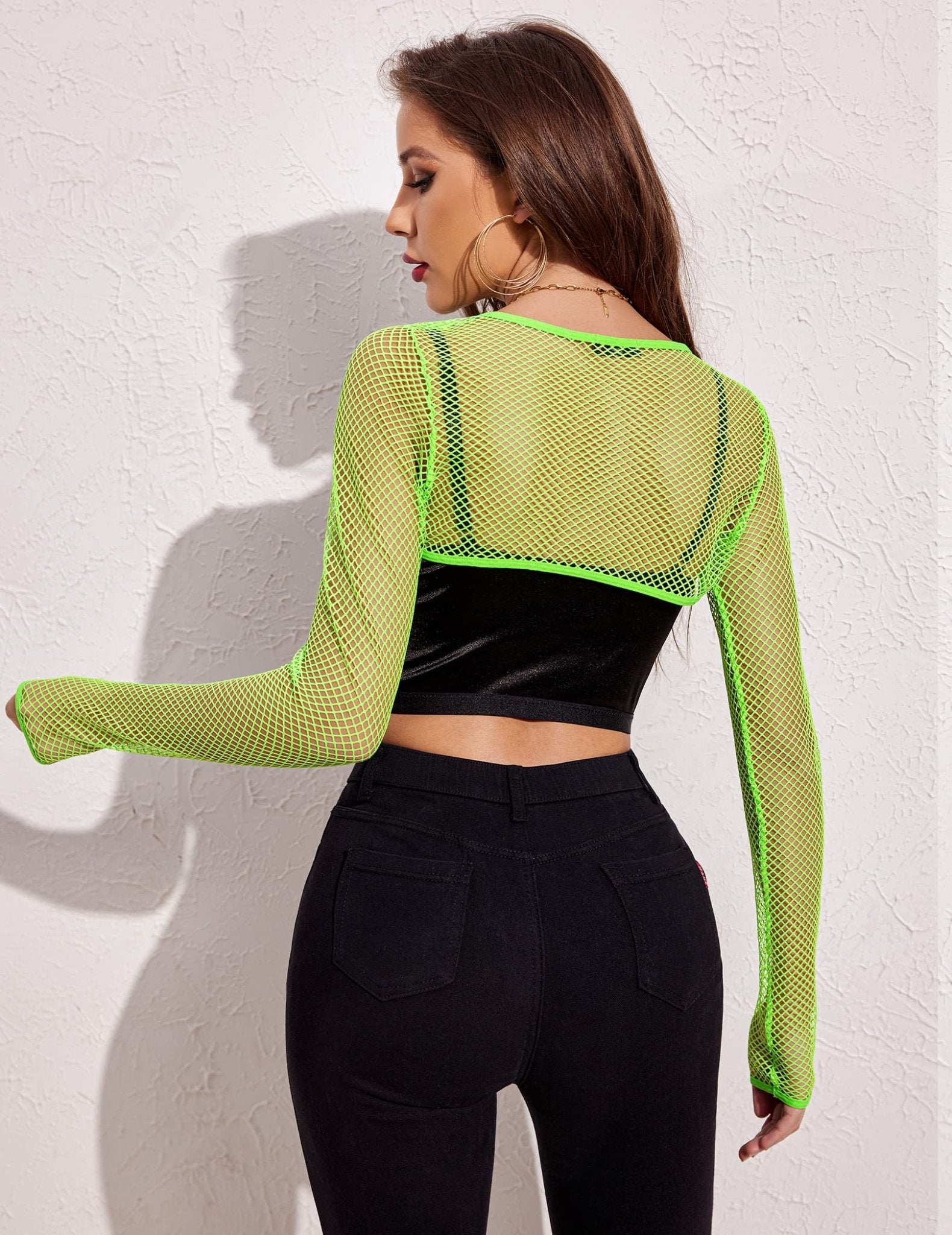Avidlove Women Fishnet Long Sleeve Crop Top See Through Shirt Sheer Blouse Sexy Outfits - 7DAY'S
