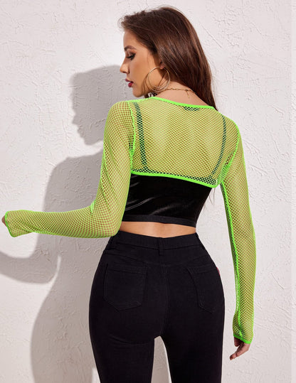 Avidlove Women Fishnet Long Sleeve Crop Top See Through Shirt Sheer Blouse Sexy Outfits - 7DAY'S