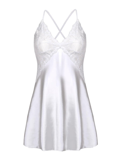 Avidlove Women Lingerie V Neck Nightwear Satin Sleepwear Lace Chemise Mini Teddy - 7DAY'S