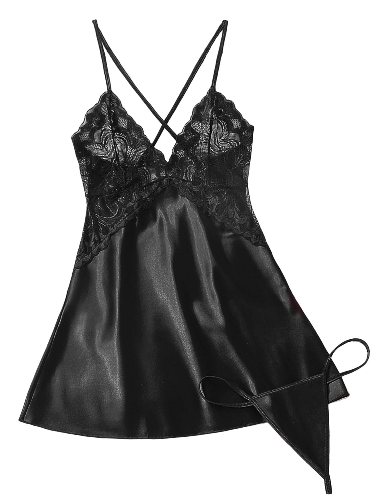 Avidlove Women Lingerie V Neck Nightwear Satin Sleepwear Lace Chemise Mini Teddy - 7DAY'S